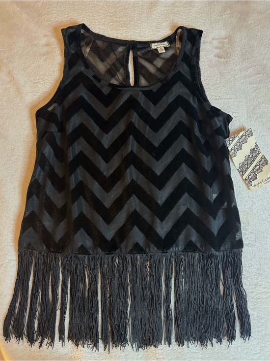 Eyeshadow Tops - Eyeshadow Black Sheer Mesh Top with Velvet Trim